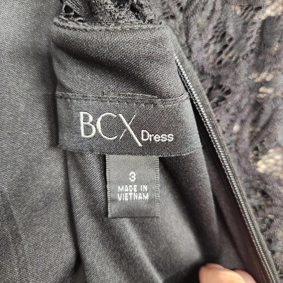 BCX Dress Black Lace Long Sleeve Crochet Inset Waist Scoop Neck Mini Dress Sz 3 - Picture 5 of 8